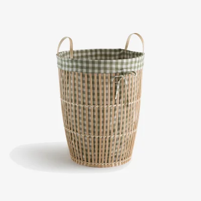 La Redoute Monoa Gingham Print Lined Bamboo Laundry Basket