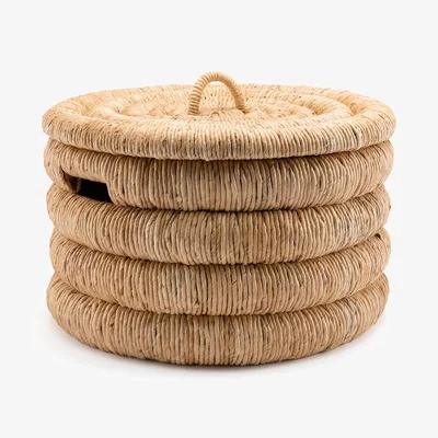 La Redoute Marilo Round Braided Banana Bark Basket with Lid