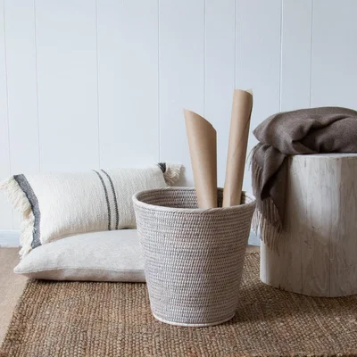 Layered Lounge Rattan Waste Paper Basket White