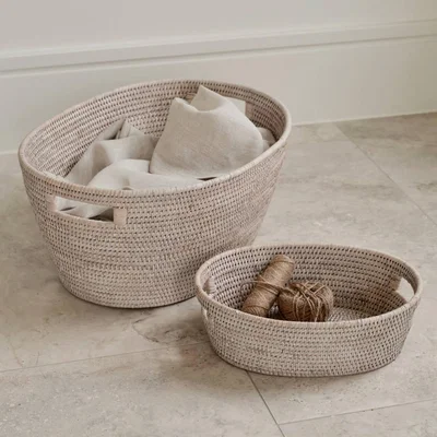 Layered Lounge Cesta White Rattan Basket