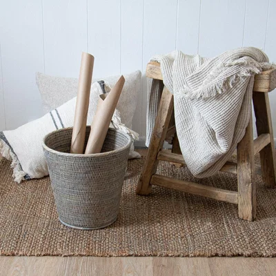 Layered Lounge Rattan Waste Paper Basket Grey