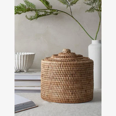 Layered Lounge Natural Rattan Medium Lidded Storage Box