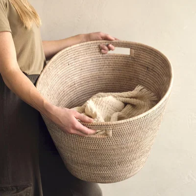 Layered Lounge Cesta White Rattan Laundry Basket