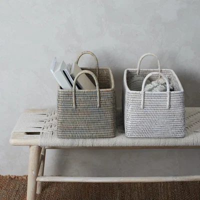 Layered Lounge White Rattan Magazine Basket