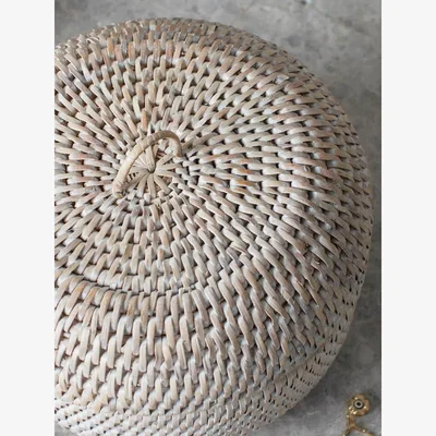 Layered Lounge Round Rattan Storage Box White