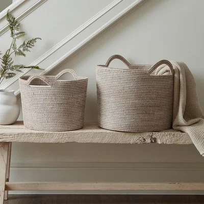 Layered Lounge White Rattan Bucket Basket