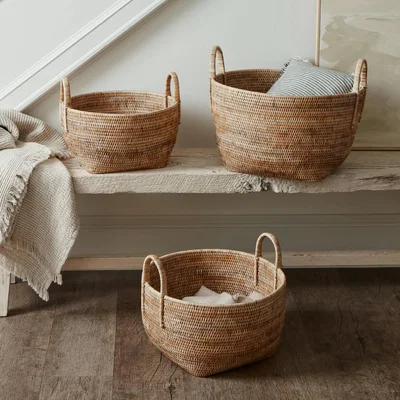 Layered Lounge Rattan Storage Baskets Natural