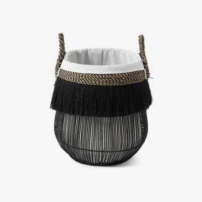 Made.com Alfa Fringe Laundry Basket, Black