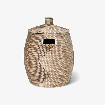 Made.com Roare Zig Zag Laundry Basket, Black & White Natural Seagrass