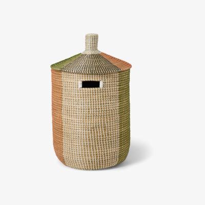 Made.com Havana Laundry Basket, Burnt Orange & Khaki Green Natural Seagrass