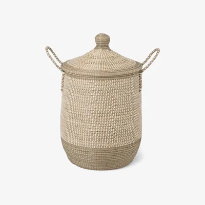 Made.com Kleio Laundry Basket, Grey & White Natural Seagrass