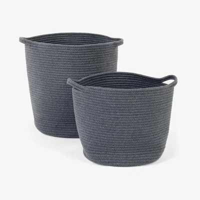 Made.com Toro Set of 2 Large Storage Baskets with Handles, Grey
