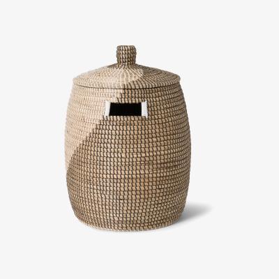 Made.com Roare Slant Laundry Basket, Black & White Natural Seagrass