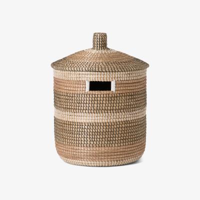 Made.com Charra Striped Laundry Basket, Black & White Natural Seagrass