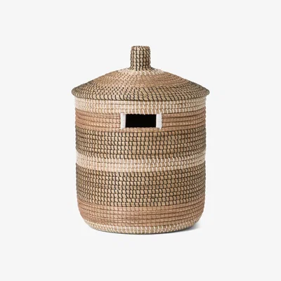 Made.com Charra Striped Laundry Basket, Black & White Natural Seagrass