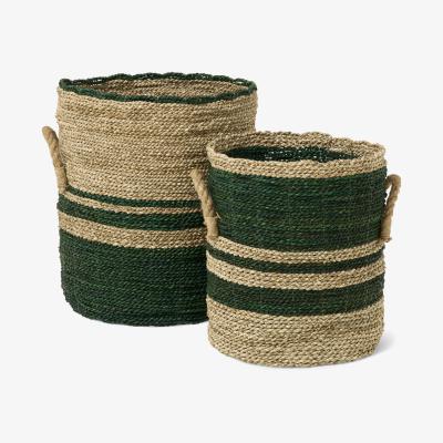 Made.com Nelly Set of 2 Striped Baskets, Green Seagrass