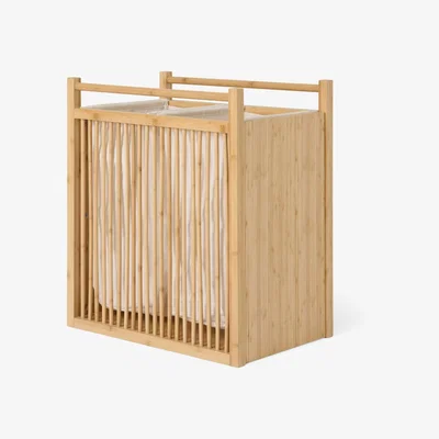Made.com Gian Double Laundry Basket, Natural Bamboo