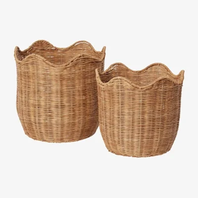 Made in Design Lola Basket cane & fibres brown / Set of 2 - Ø 35 x H 35 cm - BROSTE COPENHAGEN