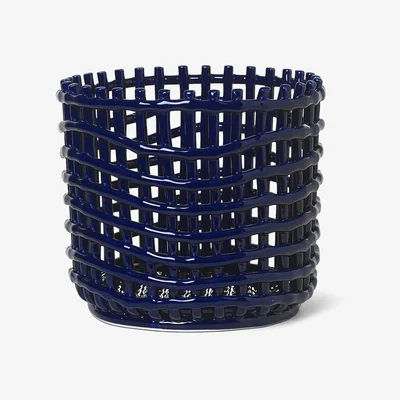 Made in Design Ceramic Large Basket - / Ø 23.5 x H 21 cm - Hand-made by Ferm Living Blue