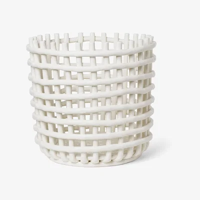 Made in Design Ceramic XL Basket - / Ø 35 x H 32 cm - Hand-made by Ferm Living White