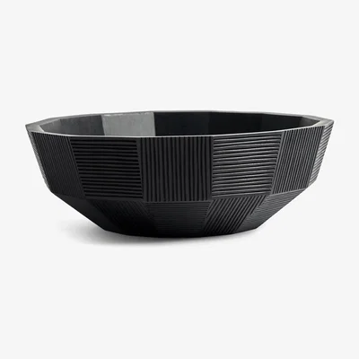 Made in Design Striped Basket - / Hand-carved mahogany - Ø 40 cm by Ethnicraft Natural wood