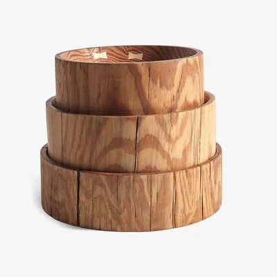 Made in Design Natural Basket - / Set of 3 - Ø 25 cm / Hand-carved pine by Ethnicraft Natural wood