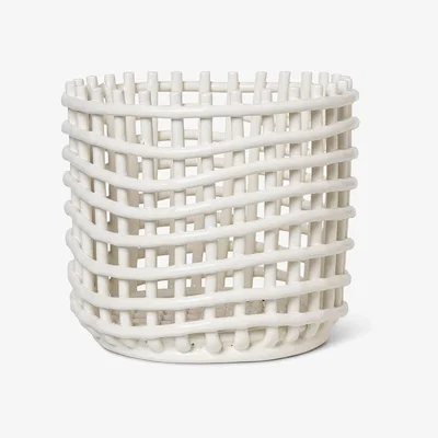 Made in Design Ceramic Large Basket - / Ø 23.5 x H 21 cm - Hand-made by Ferm Living White