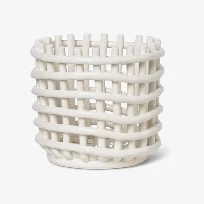 Made in Design Ceramic Small Basket - / Ø 16 x H 14.5 cm - Hand-made by Ferm Living White