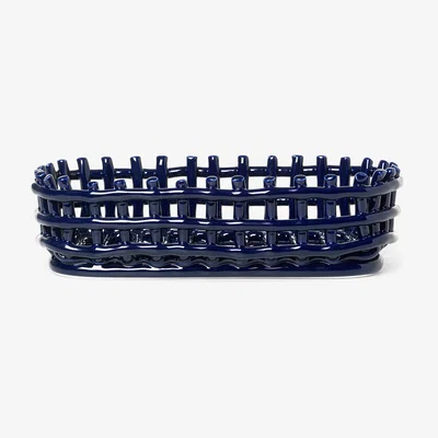 Made in Design Ceramic Basket - / Oval - 30 x 15 cm / Hand-made by Ferm Living Blue