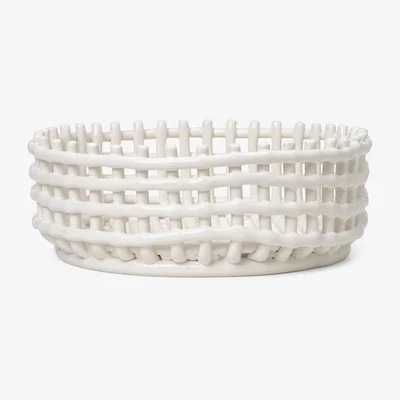 Made in Design Ceramic Basket - / Ø 29 x H 10 cm - Hand-made by Ferm Living White