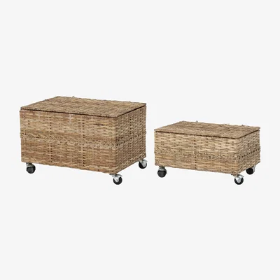 Made in Design Nature Box - / Set of 2 - With casters / Rattan by Bloomingville Beige