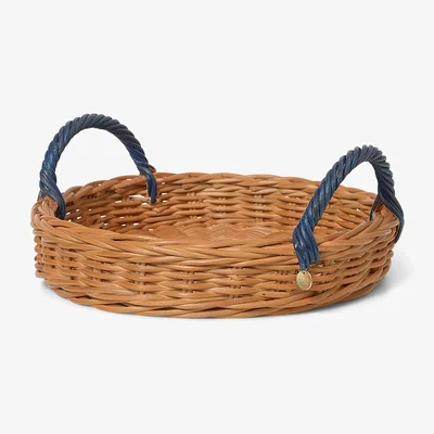 Made in Design Blue Tray - / Hand-woven rattan - Ø 30 x H 11 cm by Ferm Living Brown