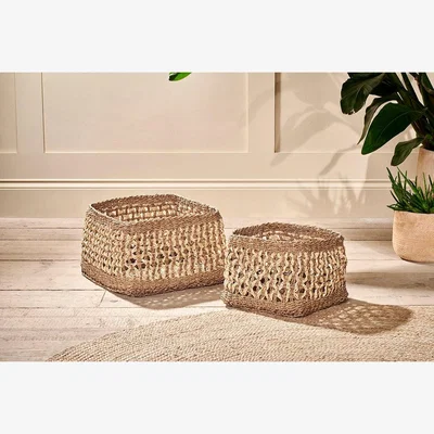 Nkuku Nkuku Shimla Square Seagrass And Palm Leaf Basket | Storage & Hanging Accessories | Natural | Medium