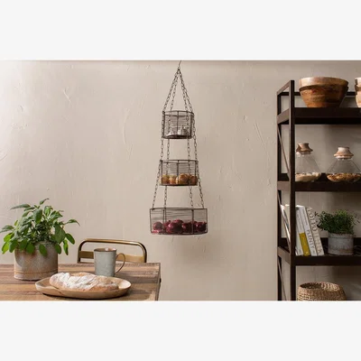 Nkuku Nkuku Inkollu Hanging Basket Set | Kitchen & Dining Accessories | Aged Brass