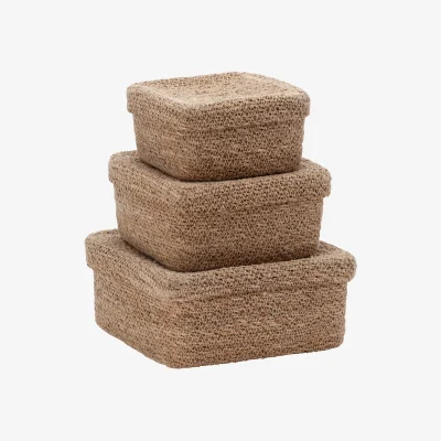Nordic Nest Dixie Emil square basket with lid 3-piece Natural