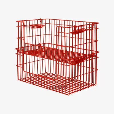 Nordic Nest Ferm Living Cala stackable basket 2-pack Poppy red 28.7x18x13 cm
