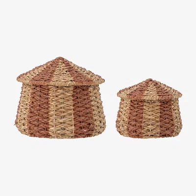 Nordic Nest Bloomingville Ruddi basket with lid set om 2 Natural-red