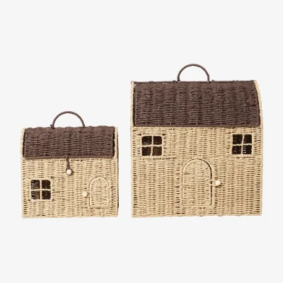 Nordic Nest Ferm Living Casu house-shaped storage baskets 2 pieces Natural-dark brown