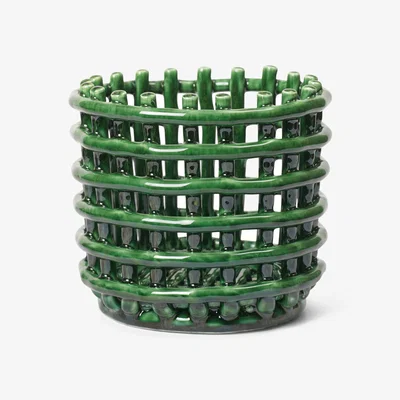Nordic Nest ferm LIVING Ceramic braided basket Ø16 cm Emerald Green