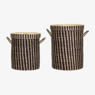 Nordic Nest House Doctor Laundry basket with lid 2 pieces Natural brown