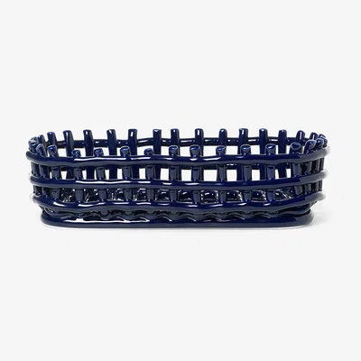 Nordic Nest Ceramic plated basket oval 15x30 cm Blue