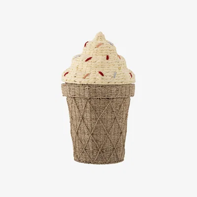 Nordic Nest Bloomingville Cillie storage basket with lid Ø40 cm Nature ice cream