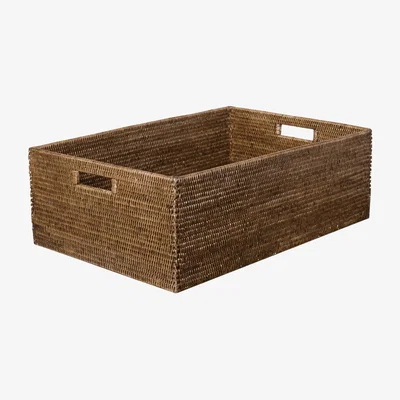 OKA OKA, Large Rattan Delta Storage Box - Brown, Storage Boxes, Rattan