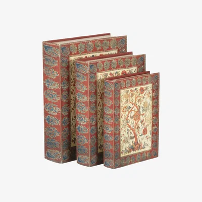 OKA OKA, Arboreal Box Files, Set of 3 - Red, Storage Boxes, Canvas/Wood