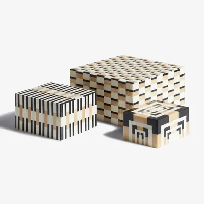 OKA OKA, Set of Three Kalima Bone Boxes - Multi, Storage Boxes, Bone/Resin
