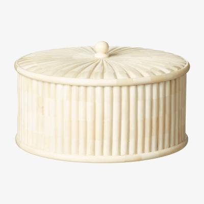 OKA Decimus Round Bone Box With Lid - Ivory White