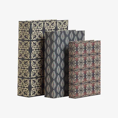 OKA OKA, Set of Three Cosmati & Ocellus Box Files - Ink Blue, Storage Boxes, MDF Wood
