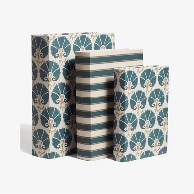 OKA OKA, Set of Three Carlina and Artemisia Box Files - Prussian Blue, Storage Boxes, Canvas/MDF Wood