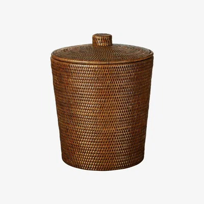 OKA Lined Rattan Basket with Lid - Brown