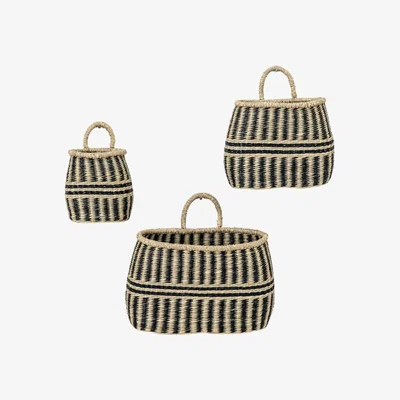 Olivia's Gallery Interiors Set of 3 Vito Wall Basket Set Black And Natural
